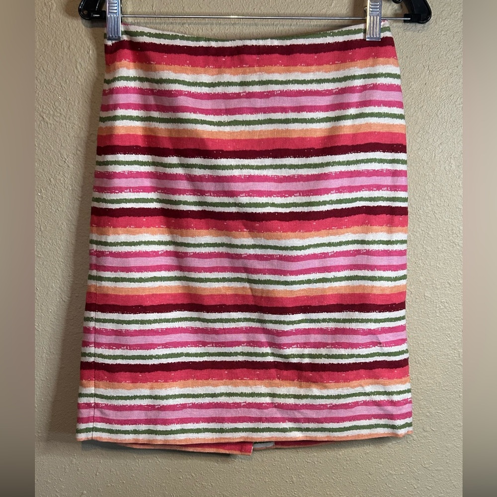 Talbots Pencil Skirt Women’s 2P Multi Colored Stripes 100% Linen
